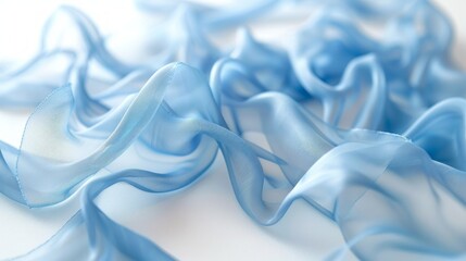 Fototapeta premium Light Blue Ribbon Threads Creating Aerial Circles in Studio Generative AI