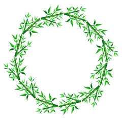 Green Bamboo stems round frame isolated on the white background
