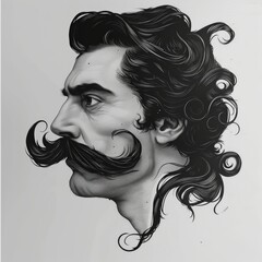 Black Mustache Illustration Set in Black and White Generative AI