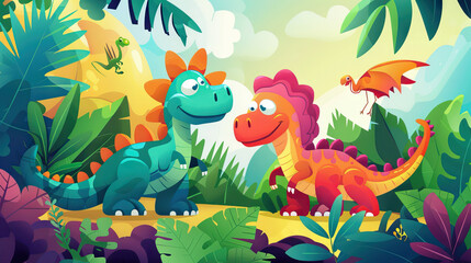 Fototapeta na wymiar Dinosaur Explorers: Friendly and Animated Dinosaur Characters for Kids. Icon Concept Isolated Premium Vector. 