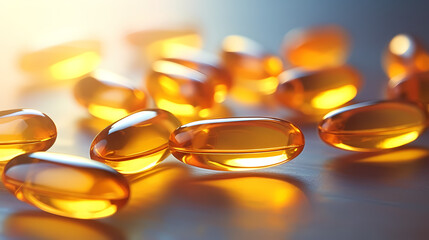 Beautiful yellow capsules or Omega-3, yellow fish oil