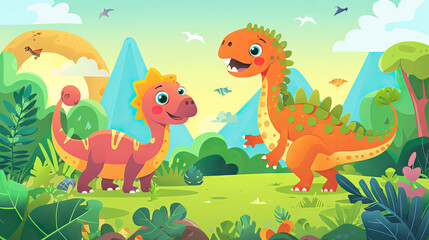 Dinosaur Explorers: Friendly and Animated Dinosaur Characters for Kids. Icon Concept Isolated Premium Vector. 