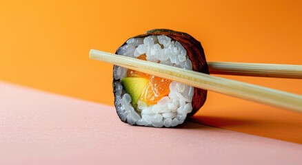 sushi with wooden chopsticks on it - Powered by Adobe