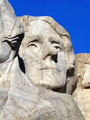 Carving of Thomas Jefferson at Mount Rushmore in South Dakota USA