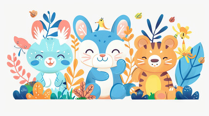 Obraz na płótnie Canvas Adventurous Animal Friends: Cute and Colorful Characters for Kids' Games. Icon Concept Isolated Premium Vector.