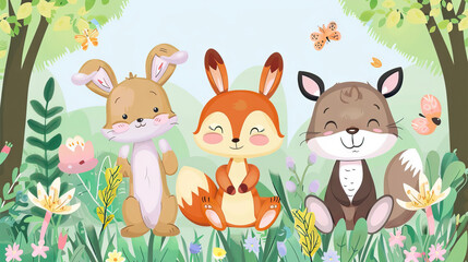 Whimsical Woodland Creatures: Cute Animal Characters for Children's Games. Icon Concept Isolated Premium Vector.
