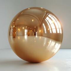 Glossy Gold Sphere on White Background Generative AI
