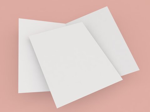 Greeting card and A4 sheet on a orange background. 3d render illustration.