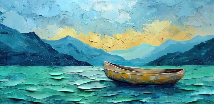 boat on the ocean painting