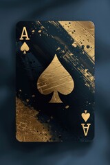 Playing card themed design. Ace of Spades, Luxury art vibes. Use gold and black. Minimalist art style. --ar 2:3 --stylize 250