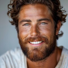 Obraz premium Detailed view of a persons face with a prominent beard