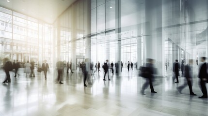 Crowd of individuals walking in circular motion around a commercial building