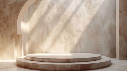 Illustration of Light Plaster Walls and Podium Floor for Product Promotion Generative AI