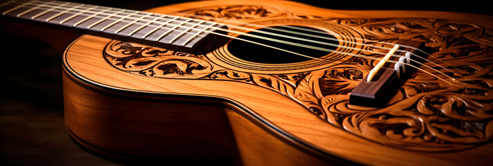 Artistry and Craftsmanship: A Superb Close-up of An Acoustic Guitar