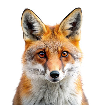 Red fox on transparent background. Portrait of a wild animal.