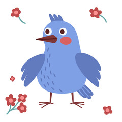 cute little colorful spring bird. Vector cartoon illustration in childish style isolated on white background