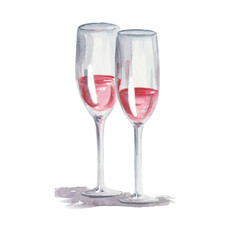 Two glasses painted in watercolors on paper