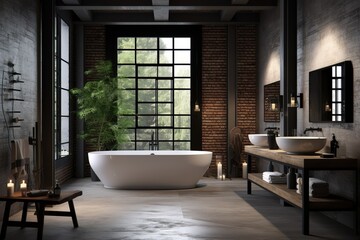 Fototapeta na wymiar Contemporary bath with dark window