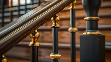 A vintage-style handrail with brass accents, reminiscent of a bygone era.