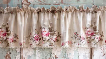 A vintage-style curtain rail with floral embellishments, ideal for a shabby chic bedroom.