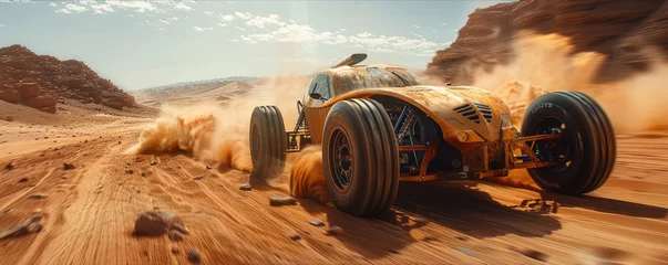 Poster All-terrain sport car advancing in the middle of the desert © piai