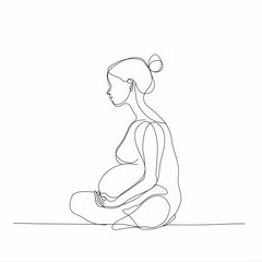 Pregnant Woman Abstract Line Drawing Illustration Generative AI