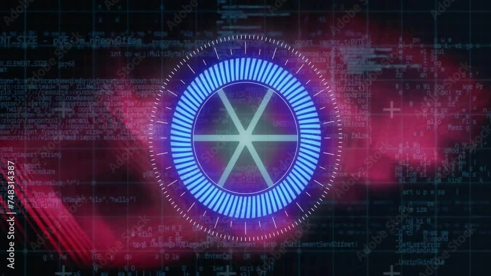 Poster Animation of scope scanning and data processing over glowing light trails background