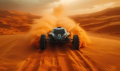 All-terrain sport car advancing in the middle of the desert