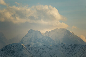 Winter sunset mountains peak, Bishkek, Kyrgyzstan