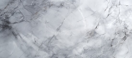 Detailed close-up view of a white marble texture, showcasing intricate veining and patterns on a gray wall background. The smooth surface reflects light, creating a visually appealing contrast.