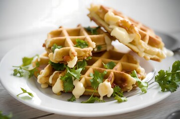 fried Belgian vegetable waffles with spices and herbs - obrazy, fototapety, plakaty