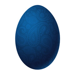 Easter egg isolated on white background. Paisley pattern in vintage style. Elegance hand painted pysanka spring decoration.	Blue tones.