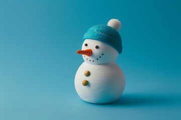 Snowman bringing joy and festive spirit on a bright blue background Symbolizing the fun and magic of the winter season