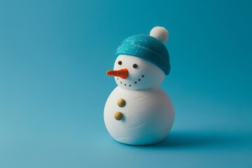 Obraz premium Snowman bringing joy and festive spirit on a bright blue background Symbolizing the fun and magic of the winter season