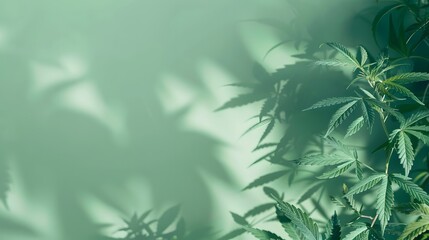 Fototapeta na wymiar Cannabis leaves (Cannabis sativa Subsp. sativa) on green background, growing medical marijuan with clipping path.