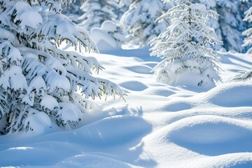 Wintry scene with pristine snow covering a landscape Offering a tranquil and pure view of nature's winter beauty