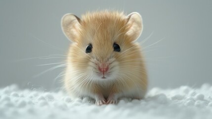 A brown hamster sits on a white blanket