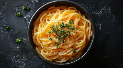 Bowl of pasta topped with fresh parsley