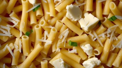 A detailed view of a plate of pasta covered with melted cheese