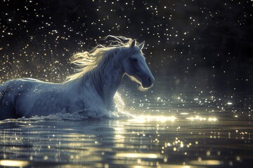 Spirit of the Lake: Mystical Horse in Tranquil Waters
