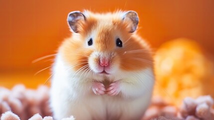 
Cute red hamster closeup portrait isolated. Hamster is a pet, rodent. Veterinarian consultation. Rodent specialist. Food for rodents and animals. Funny pets, funny animals.
