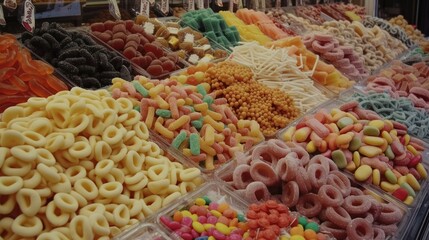 a display case filled with lots of different types of donuts and pretzels in different colors and shapes.