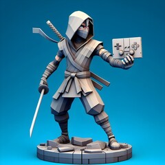Naklejka premium Animated Ninja with Game Controller