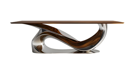 modern wood and metal unique table with sleek Design, showcased, transparent background