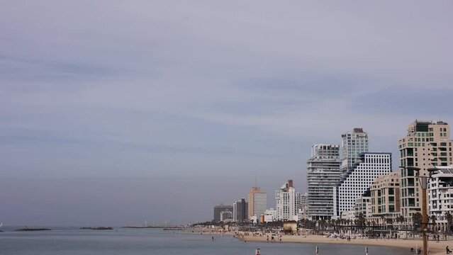 Tel Aviv cityscape beach shore with hotels