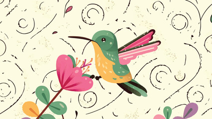 Delight in Nature's Beauty: Flat Vector Illustration Showcasing the Graceful Hummingbird in Vibrant Detail. 