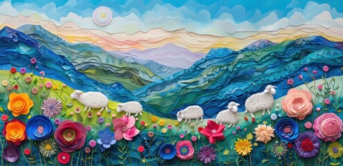 sheep in flower field painting