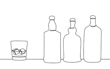 Whiskey. Cup. Ice. Bottle. Drink