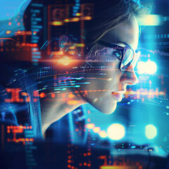 Visionary in Digital Data Analysis, internet security,  staring at a screen, augmented reality