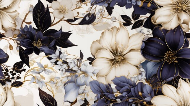 
Luxury floral 3d wallpaper with a pattern of flowers in rich colors, background. Dramatic floral abstraction, ornament, pattern, art illustration. Luxurious floral print on fabric, paper